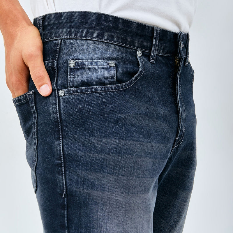 M231 Celana Panjang Jeans Denim Pria Straight Fit Stone Wash Dark Grey 0168