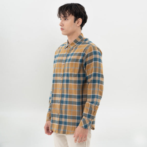 M231 Kemeja Pria Flannel Panjang Coklat 0303