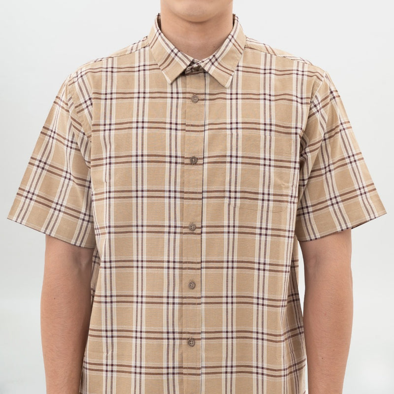 M231 Kemeja Pria Yarn Dyed Kotak Pendek Coklat 0671