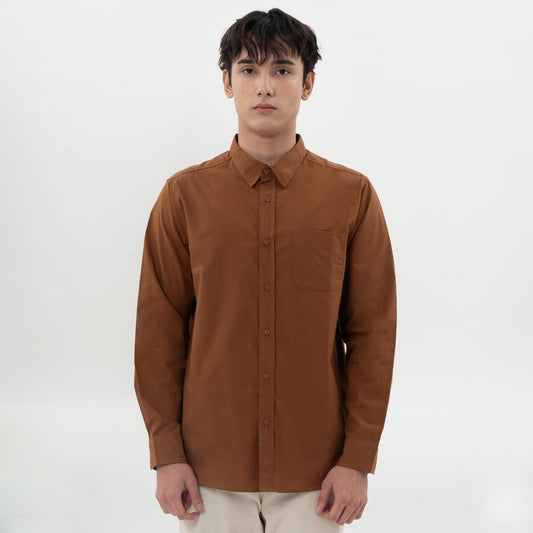 M231 Kemeja Pria Basic Polos Panjang Coklat Tua 0642G