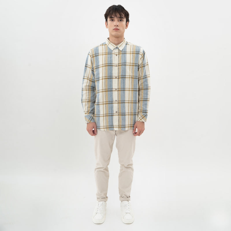 M231 Kemeja Pria Flannel Panjang Cream 0298