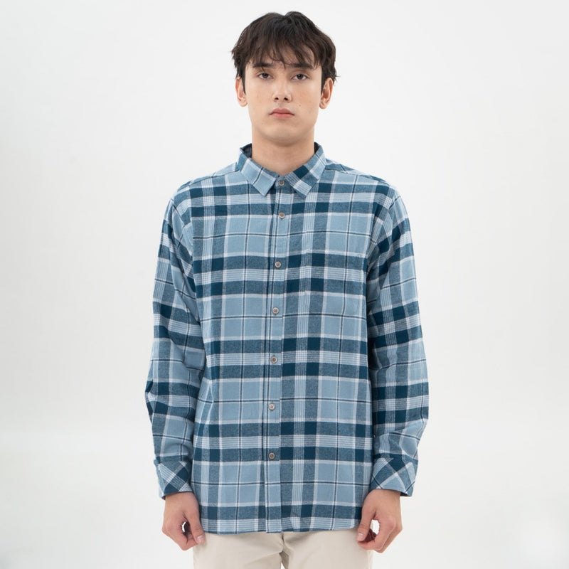 M231 Kemeja Pria Flannel Panjang Biru 0296