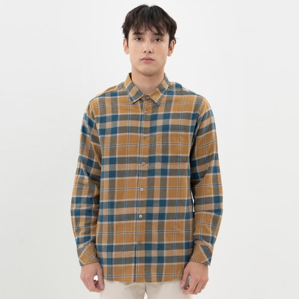 M231 Kemeja Pria Flannel Panjang Coklat 0303