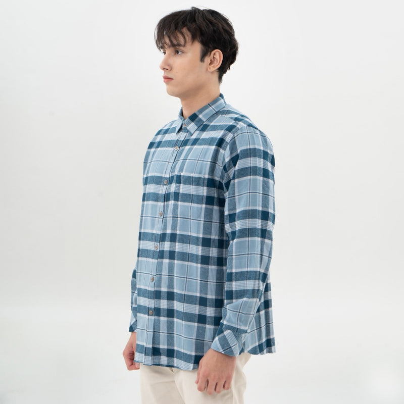 M231 Kemeja Pria Flannel Panjang Biru 0296