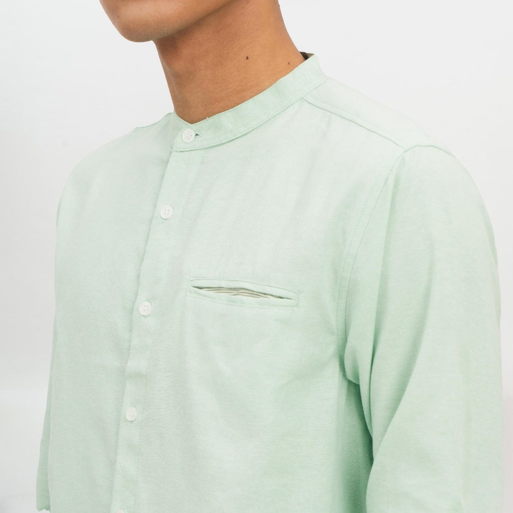 M231 Kemeja Pria Shanghai Polos Panjang Warna Mint 1552C