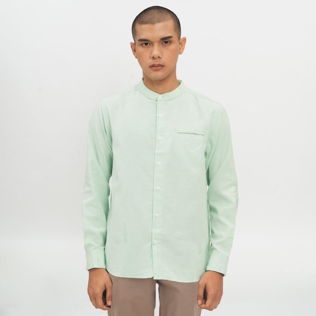 M231 Kemeja Pria Shanghai Polos Panjang Warna Mint 1552C