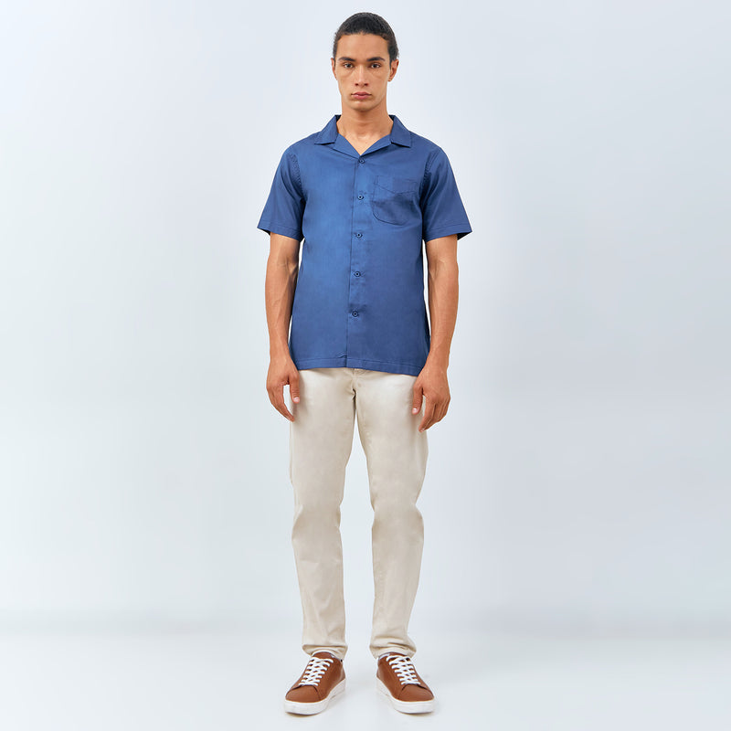 M231 Kemeja Pria Basic Polos Hawaii Pendek Navy 0159B