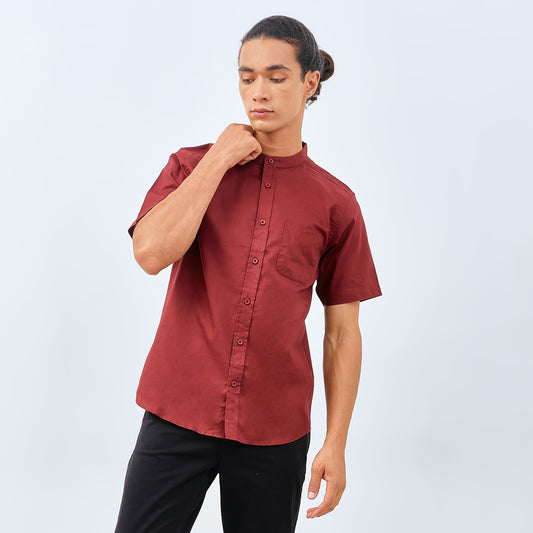 M231 Kemeja Pria Shanghai Polos Pendek Maroon 0184I