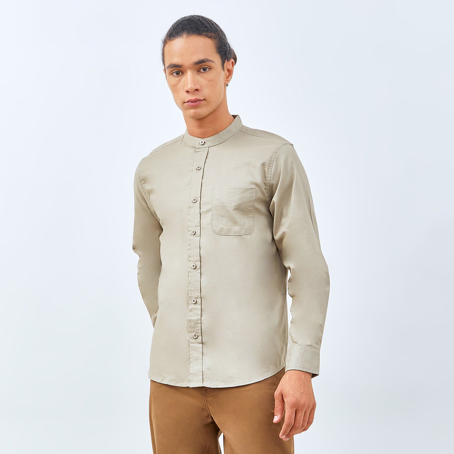 M231 Kemeja Pria Shanghai Polos Panjang Olive 0185F