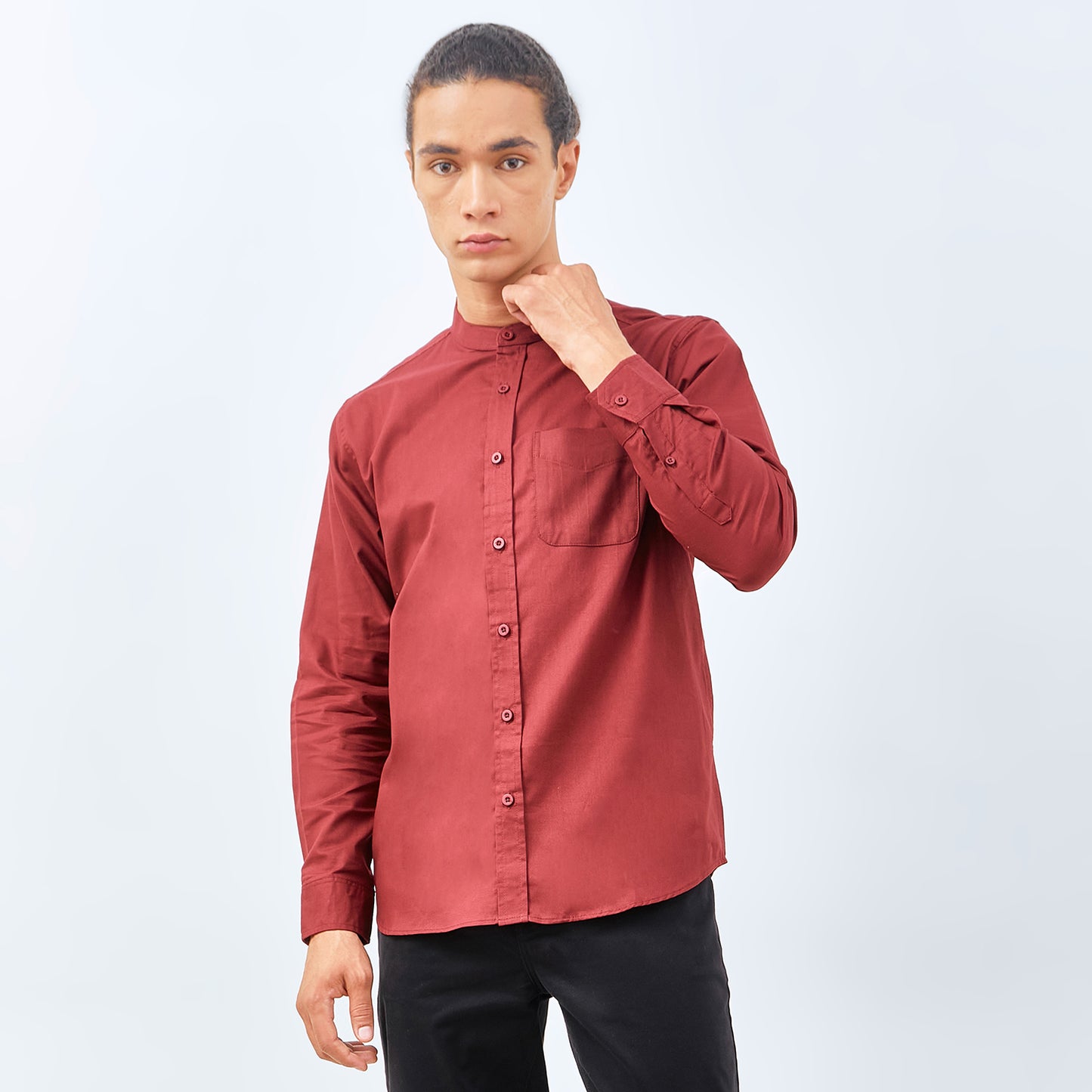 M231 Kemeja Pria Shanghai Polos Panjang Maroon 0185I