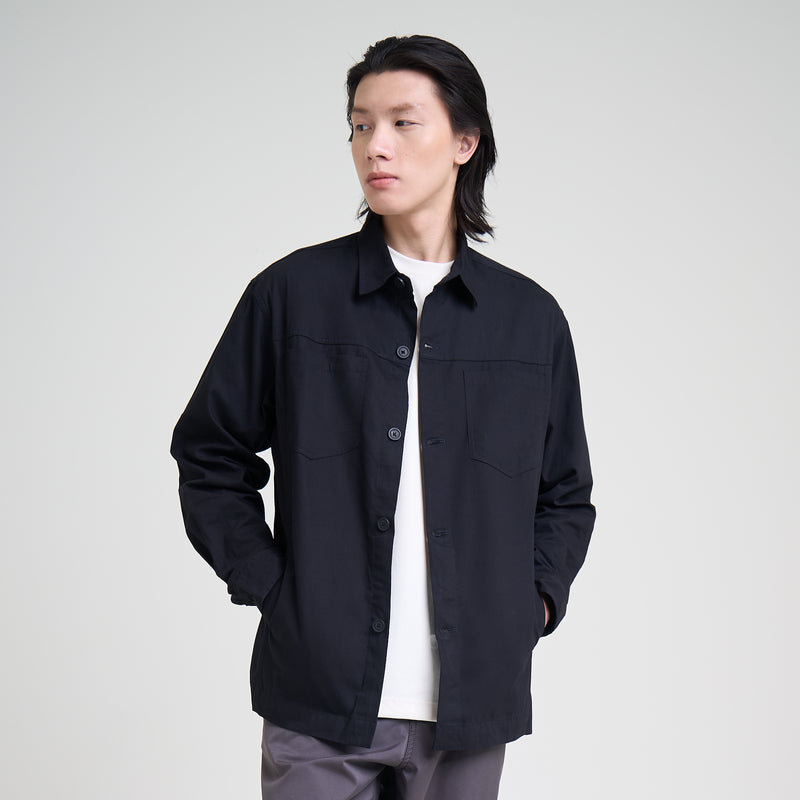 M231 Jaket Pria Overshirt Canvas Panjang Hitam 0696B