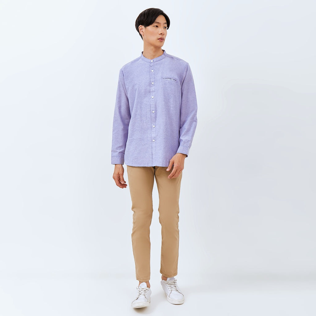 M231 Kemeja Pria Shanghai Polos Panjang Warna Biru 1552F