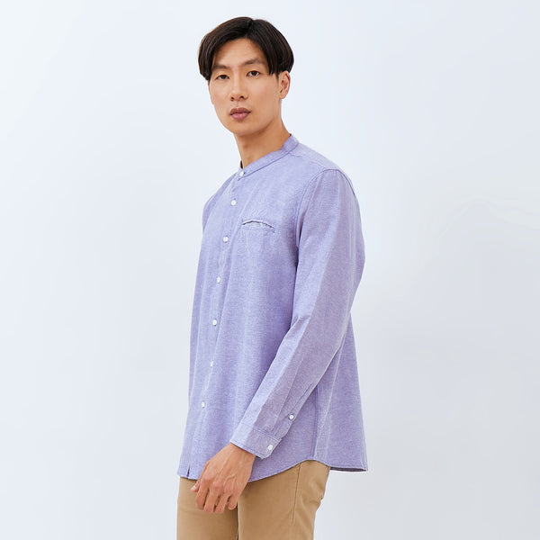 M231 Kemeja Pria Shanghai Polos Panjang Warna Biru 1552F