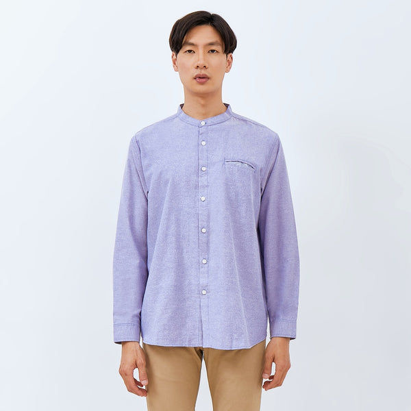 M231 Kemeja Pria Shanghai Polos Panjang Warna Biru 1552F