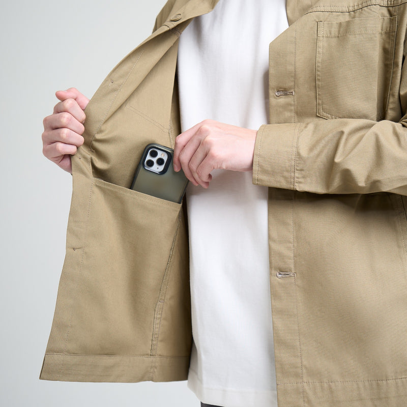 M231 Jaket Pria Overshirt Canvas Panjang Cream 0696C