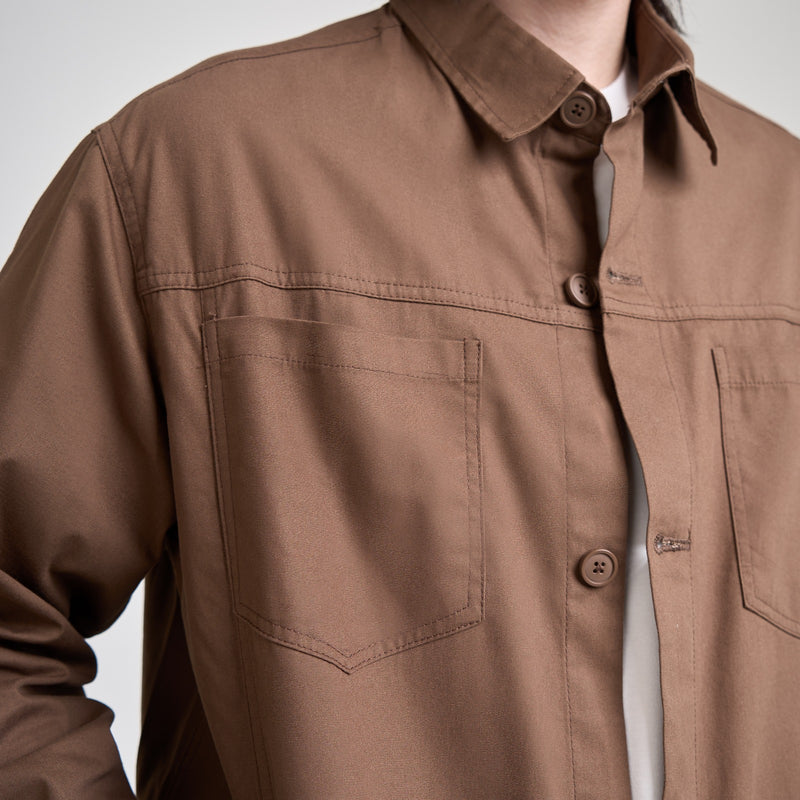 M231 Jaket Pria Overshirt Canvas Panjang Coklat 0696D