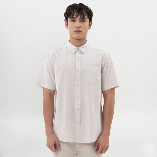 M231 Kemeja Pria Basic Polos Pendek Cream 0643A