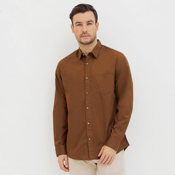 M231 Kemeja Pria Basic Polos Panjang Coklat 1468L