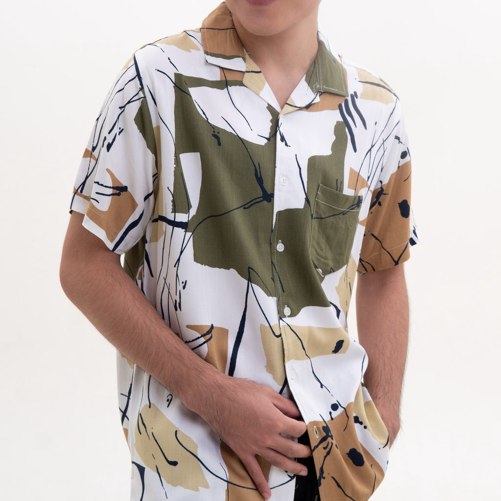 M231 Kemeja Pria Printing Hawaii Pendek Navy 2211B