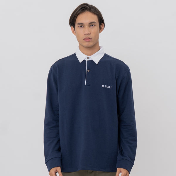 M231 Pakaian Pria Polo Neck Sweatshirt Navy 2582D