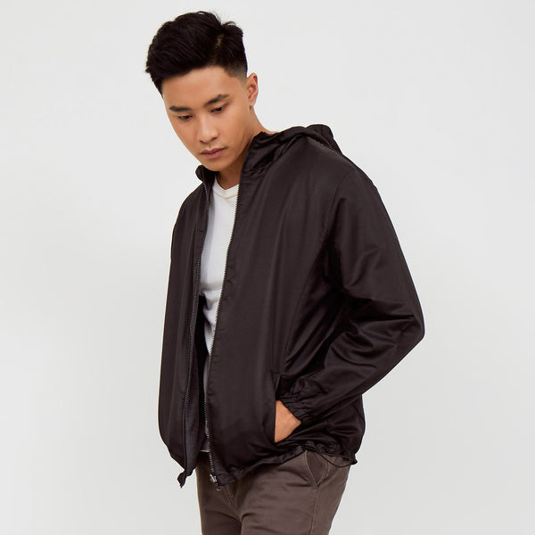 M231 Jaket Pria Hoodie Taslan Panjang Hitam 2079F