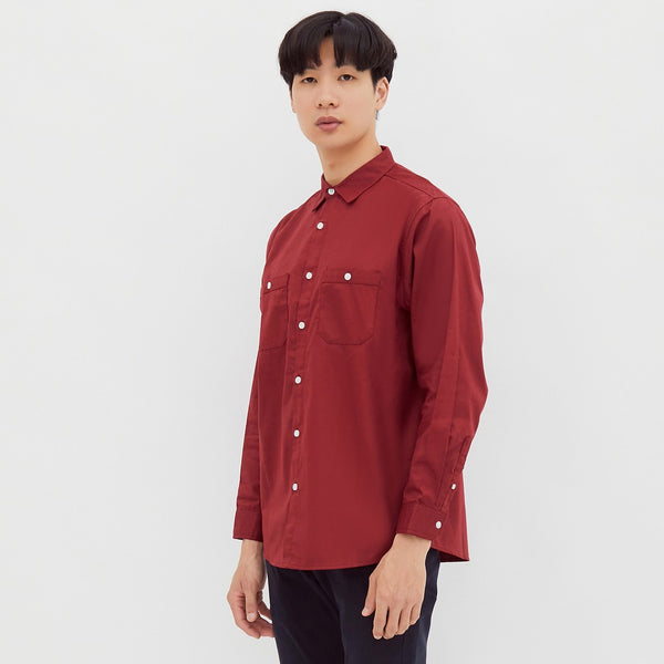 M231 Kemeja Pria Basic Polos Oxford Panjang Maroon 2233G