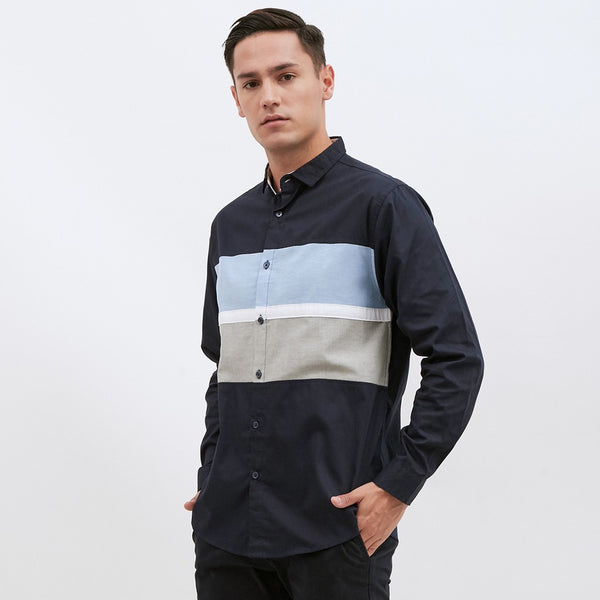 M231 Kemeja Pria Basic Combination Panjang Warna Navy 1851