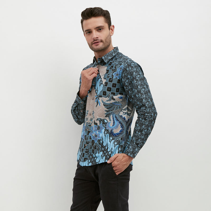 M231 Kemeja Pria Batik Panjang Warna Biru 1211B