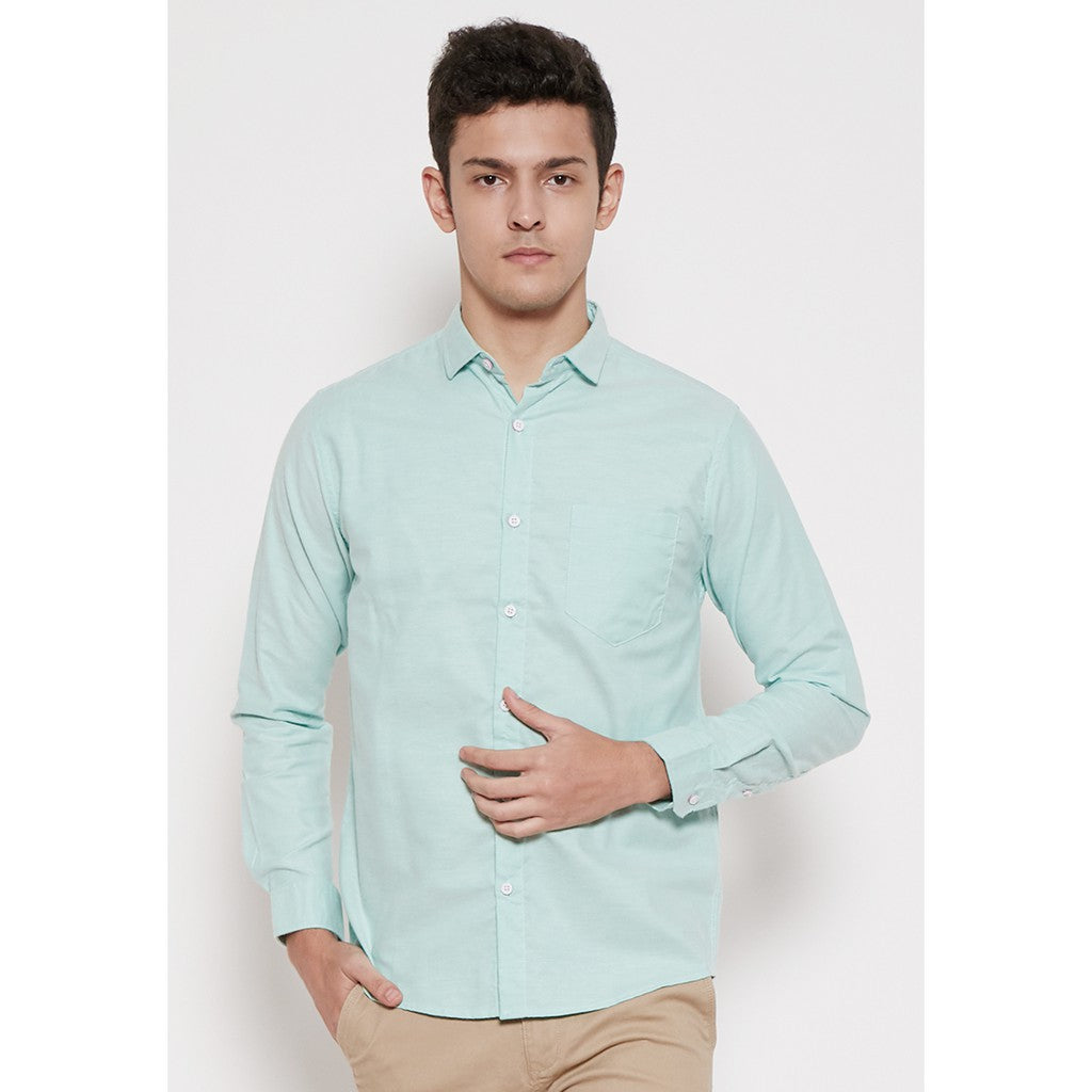 M231 Kemeja Pria Basic Polos Oxford Panjang Warna Hijau 1456O