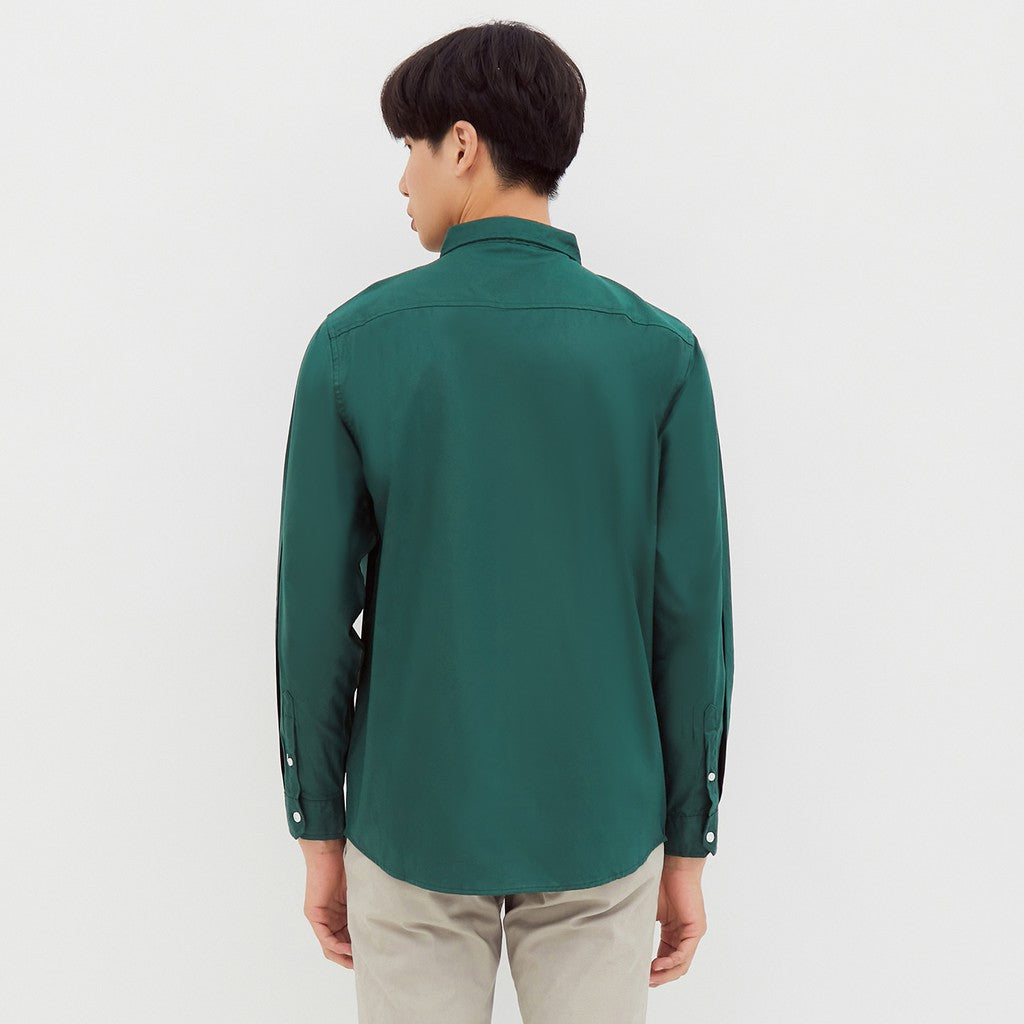 M231 Kemeja Pria Basic Polos Oxford Panjang Hijau Tua 2233I