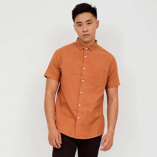 M231 Kemeja Pria Basic Polos Oxford Pendek Terracotta 1457Y