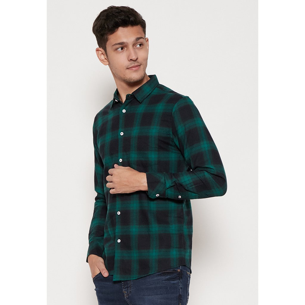 M231 Kemeja Pria Flannel Panjang Warna Hijau Hitam 1388