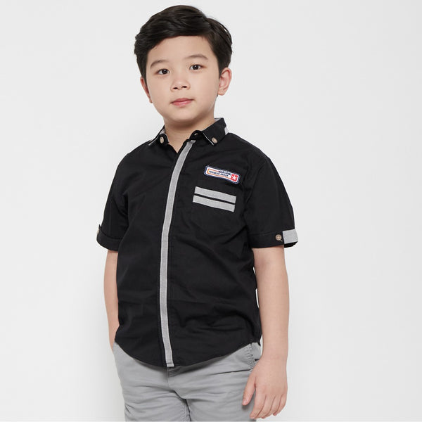 M231 Kemeja Anak Laki Laki Basic Combination Warna Hitam 0416