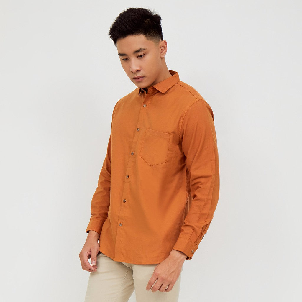 M231 Kemeja Pria Basic Polos Oxford Panjang Terracotta 1456Q