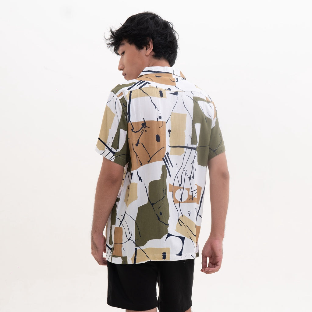 M231 Kemeja Pria Printing Hawaii Pendek Navy 2211B