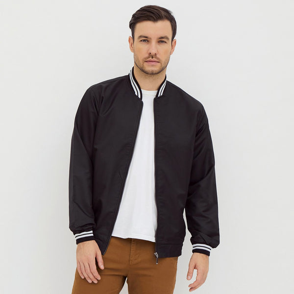 M231 Jaket Pria Bomber Taslan Panjang Hitam 2078B