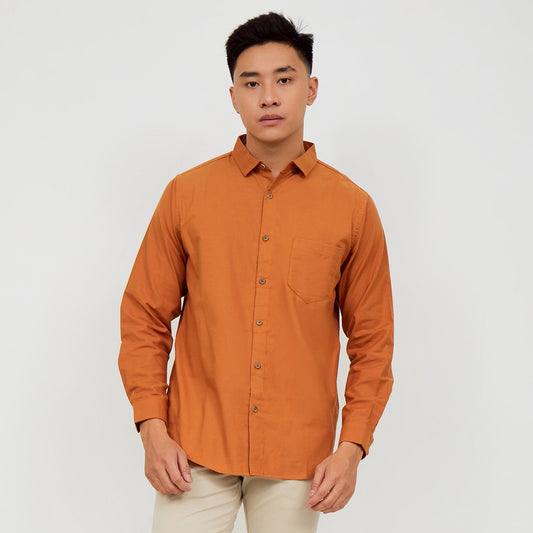 M231 Kemeja Pria Basic Polos Oxford Panjang Terracotta 1456Q