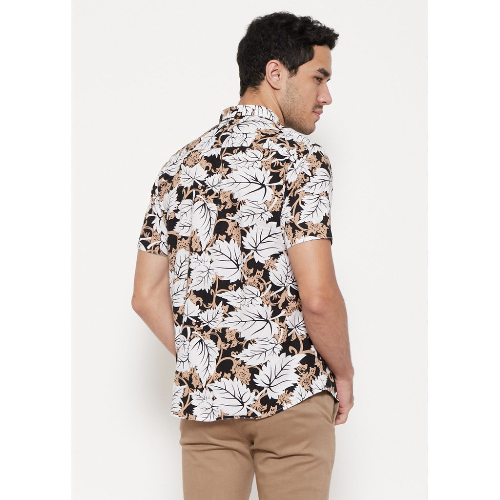 M231 Kemeja Pria Printing Pendek Warna Hitam 1112