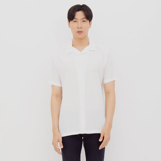 M231 Kemeja Pria Basic Polos Hawaii Pendek Putih 2310B