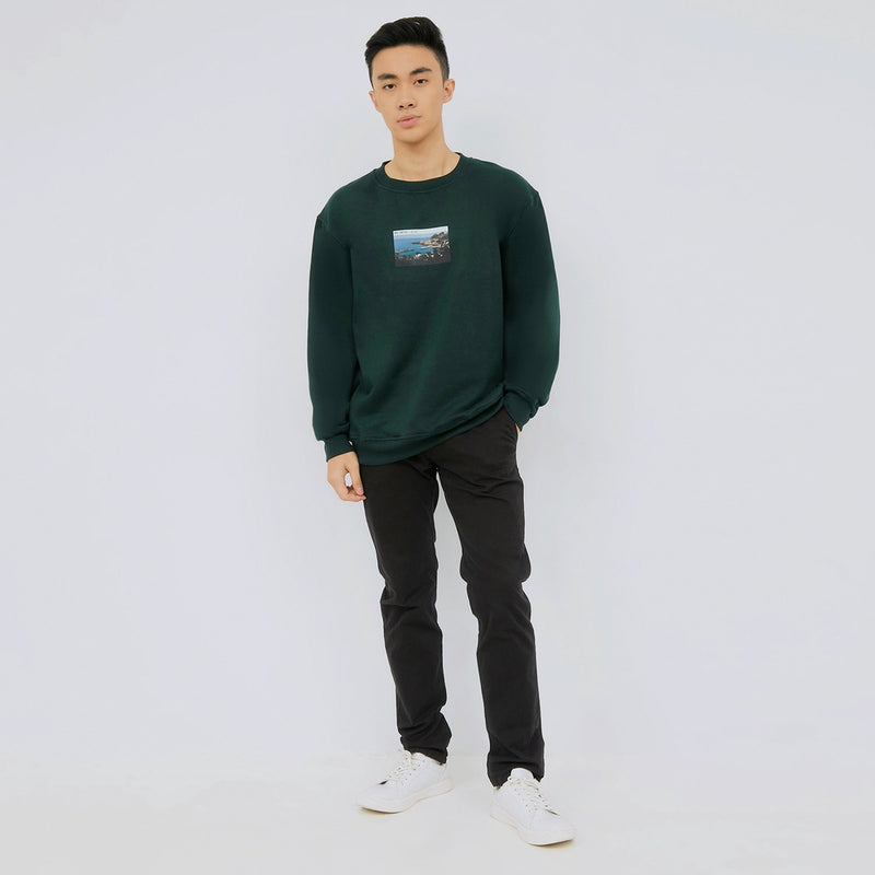 M231 Sweater Crewneck Vantage Panjang Hijau Tua 2390B