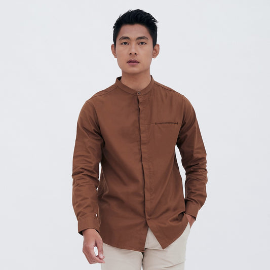 M231 Kemeja Pria Shanghai Polos Soft Twill Panjang Coklat 1971B