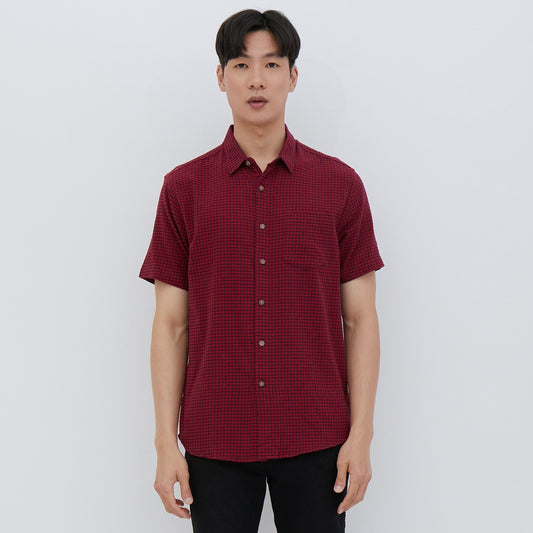 M231 Kemeja Pria Flannel Pendek Maroon 2380