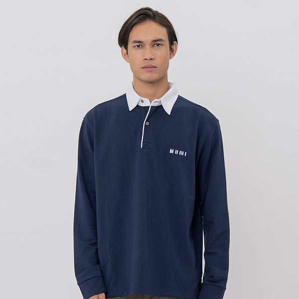 M231 Pakaian Pria Polo Neck Sweatshirt Navy 2582D