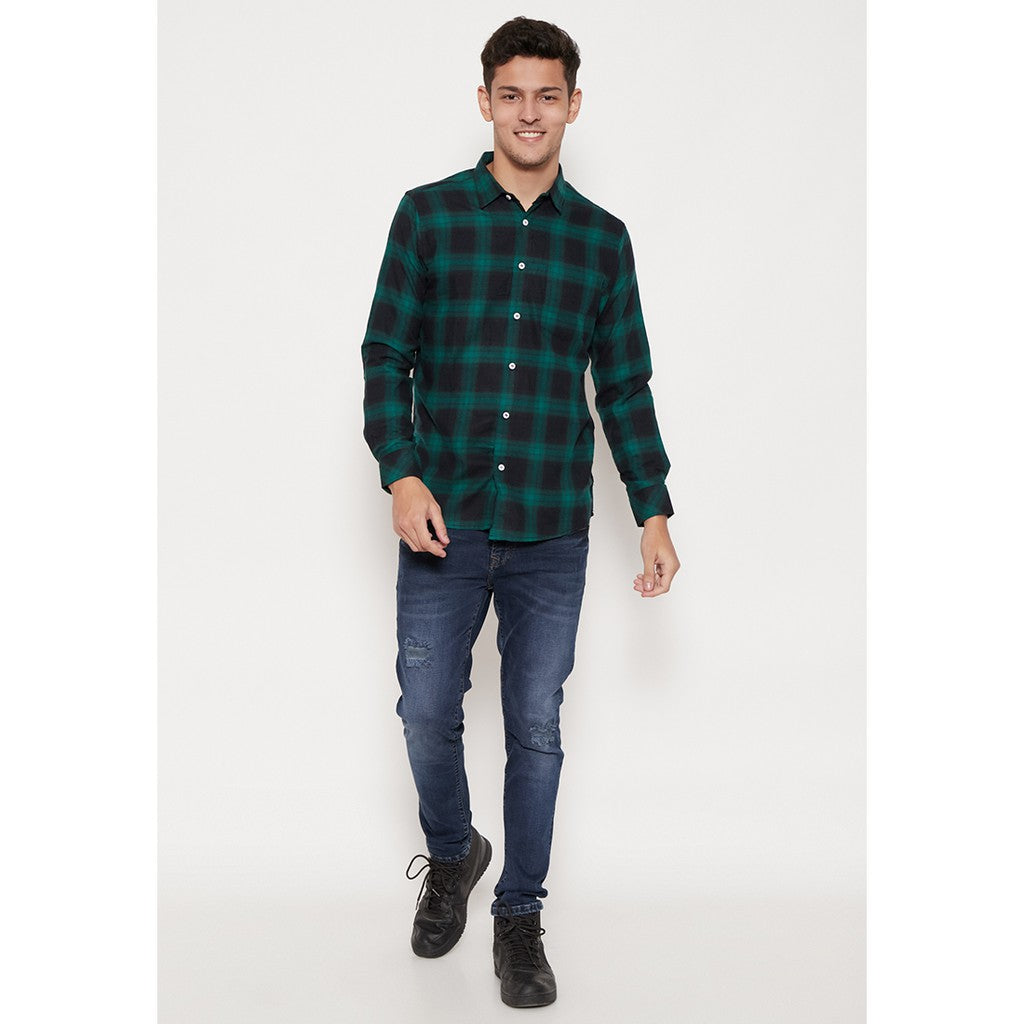 M231 Kemeja Pria Flannel Panjang Warna Hijau Hitam 1388