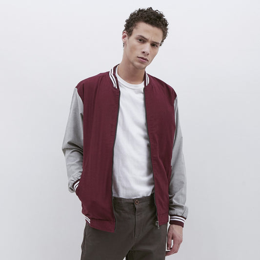 M231 Jaket Pria Bomber Oxford Panjang Warna Maroon 1801A
