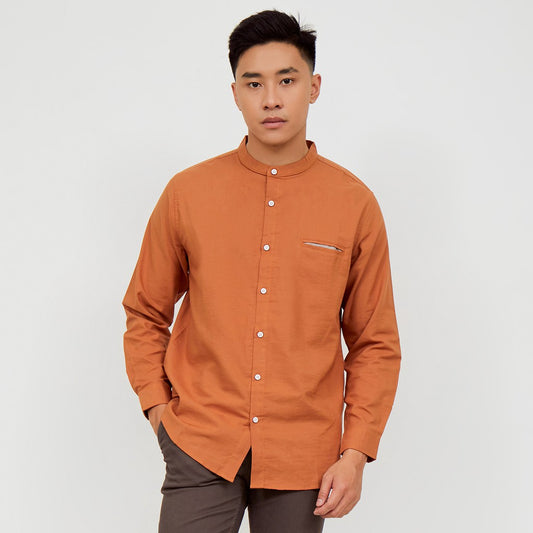 M231 Kemeja Pria Shanghai Polos Oxford Panjang Terracotta 1552J