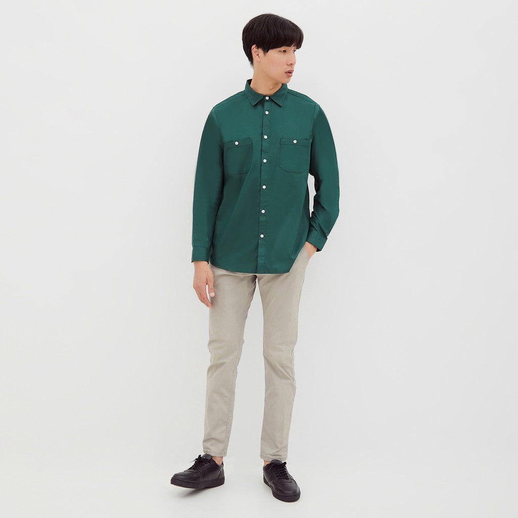 M231 Kemeja Pria Basic Polos Oxford Panjang Hijau Tua 2233I