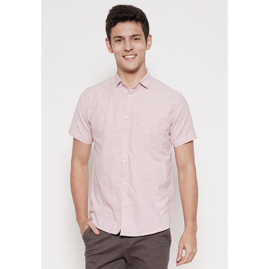 M231 Kemeja Pria Basic Polos Oxford Pendek Warna Pink 1457R