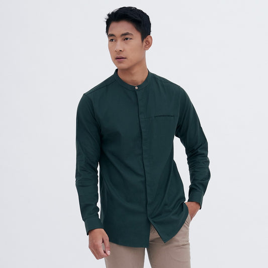 M231 Kemeja Pria Shanghai Polos Soft Twill Panjang Hijau 1971A