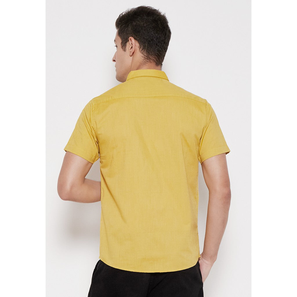 M231 Kemeja Pria Basic Polos Oxford Pendek Warna Kuning 1457N